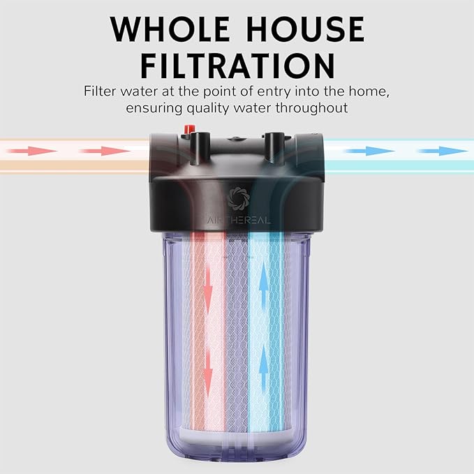 Airthereal Whole House Water Filter Housing, 10" x 4.5" Sediment Carbon Cartridge Universal Housing, Pre-Filtration System for Well and City Water, Clear Housing Include 1-Pack CTO Filter