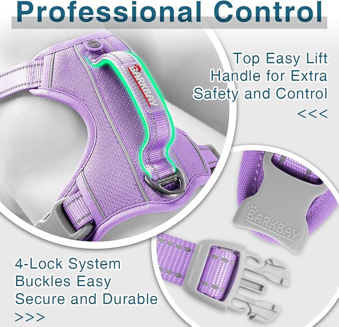 BARKBAY Dog Harness No Pull with ID Tag Pocket - Heavy Duty, Reflective, Easy Control for Large Dogs(Violet Purple,S)