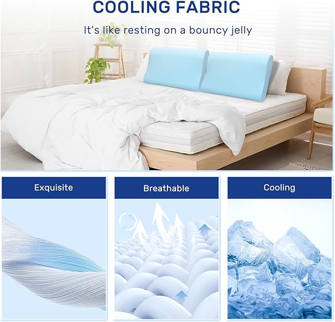 Neck Pillow Memory Foam pillows - Cooling Neck Support Pillow for Pain Relief, Ergonomic Cervical Pillow for Sleeping, Orthopedic Contour Bed Pillow for Side Back Stomach Sleepers-Blue