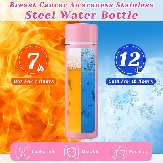 6 Pcs Breast Cancer Awareness Gifts Mini Thermal Stainless Steel Water Bottle With Pink Ribbon Pens 4.4 Oz Pink Ribbon Water Bottle Woman Inspirational Gift for Survivor (Pink)