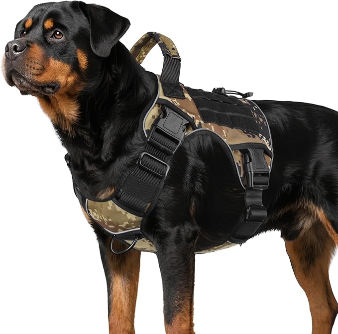WINGOIN Tactical Dog Harness for Large Dogs, Heavy Duty No Pull Dog Harness with Handle, Adjustable Reflective Military K9 Big Pet Vest for Husky, Doberman, Walking, Hunting, Camo (XL)