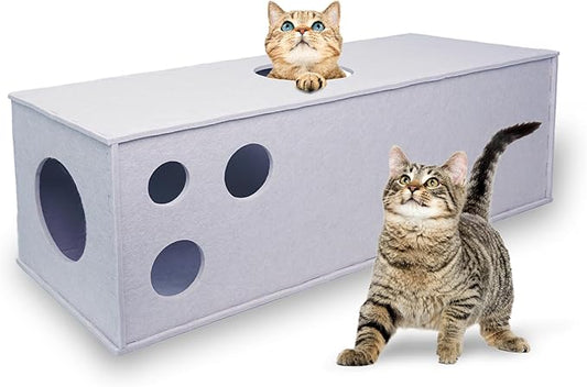 Meeyoview Cat Tunnel, Felt Tunnels for Indoor Cats, Peekaboo Hideaway Cave, Straight Cat Tunnel Bed, Interactive Cat Cube Toys for Small Medium Large Cats