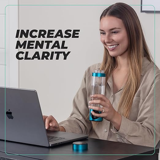 Hydrogen Water Bottle - Turquoise. Food Grade Body Tumbler; SPE/pem Technology, Generates Real 3000ppb Pure Hydrogen Rich Concentration. Dupont Membrane, Purification Vent, OLED Display.