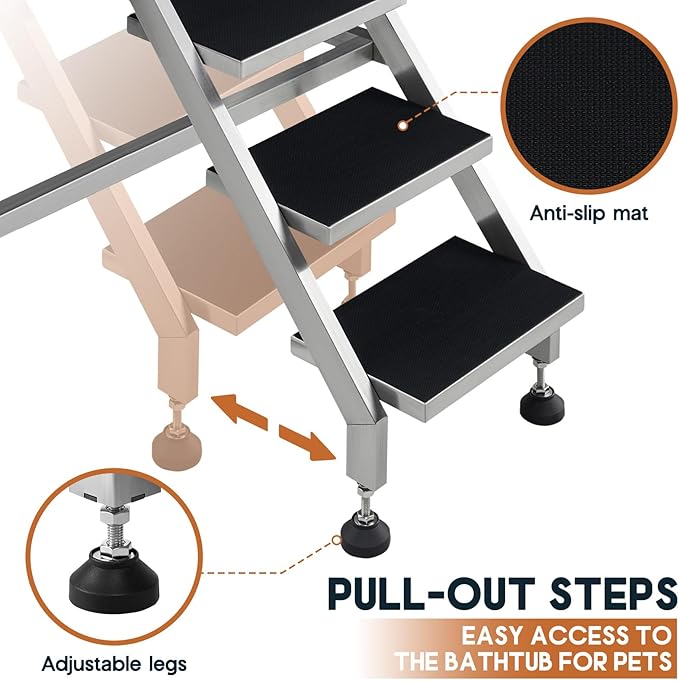 Albott 34 Inch Stainless Steel Dog Washing Station with Non-Slip Steps, Sprayer, Faucet, Tow Rope – Professional Pet Bathtub for Small Dogs, Great for Home, Garage, Salon (Left Door)