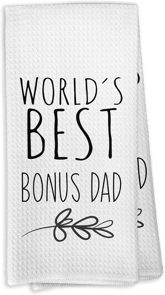 World's Best Bonus Dad Kitchen Towels, Best Stepdad Gifts for Bonus Dad, Bonus Dad Gifts from Son Daughter, Bonus Dad Father's Day Birthday Gifts Tea Towels Kitchen Hand Towels 16x24 Inch