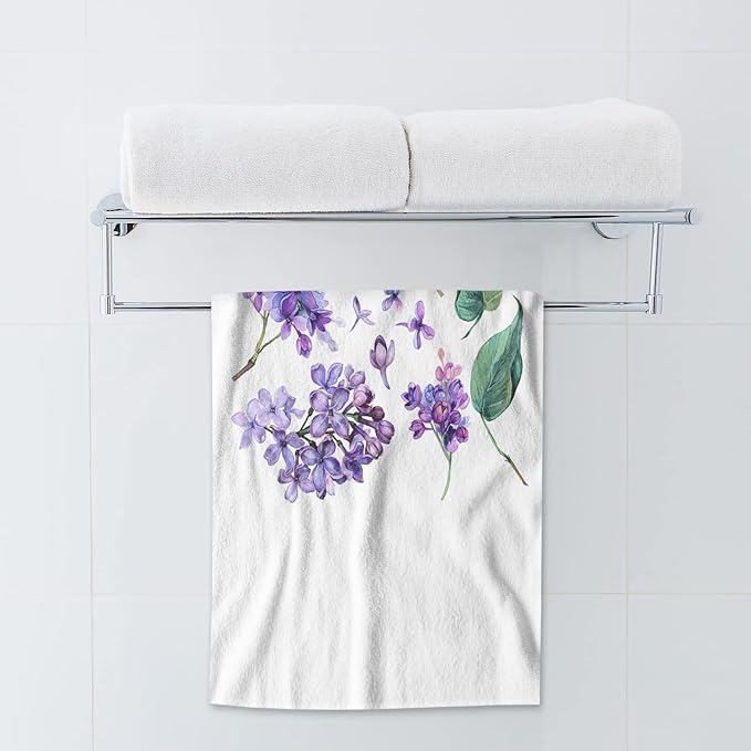 AOYEGO Purple Lilac Flowers Bathroom Towels Violet Floral Butterfly Green Leaf Soft Bath Hand Towels Microfiber Kitchen Hotel Spa Hand Towels 15x30 Inch