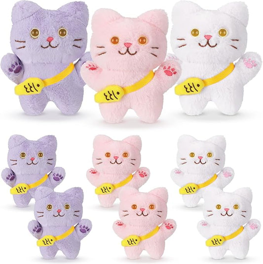 Zomiboo 9 Pcs Cat Stuffed Animals Bulk Mini Plush Cat Pig Stuffed Kitten Soft Doll Piggy Plush Toys Ornament for DIY Keychain Halloween Classroom School Pet Animals Party Favors(Vibrant Style)