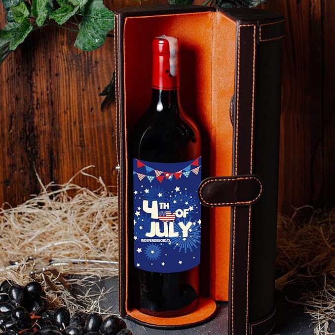 8 Pieces 4th of July Wine Bottle Labels American Patriotic Wine Bottle Stickers Red Blue Stars and Stripes Wine Bottle Cover Decorations for Memorial Day July 4th Party Supplies