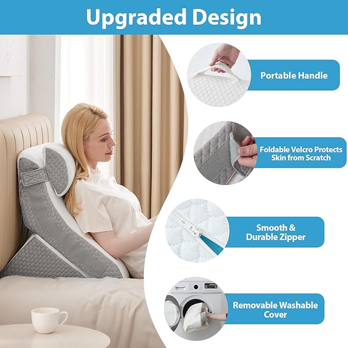 4pcs Orthopedic Bed Wedge Pillow Set, Memory Foam Post Surgery Pillow for Back, Leg Pain Relief, Adjustable Pillow Wedge for Sleeping, Bed Sitting up, Acid Reflux, GERD & Snoring, White/Grey