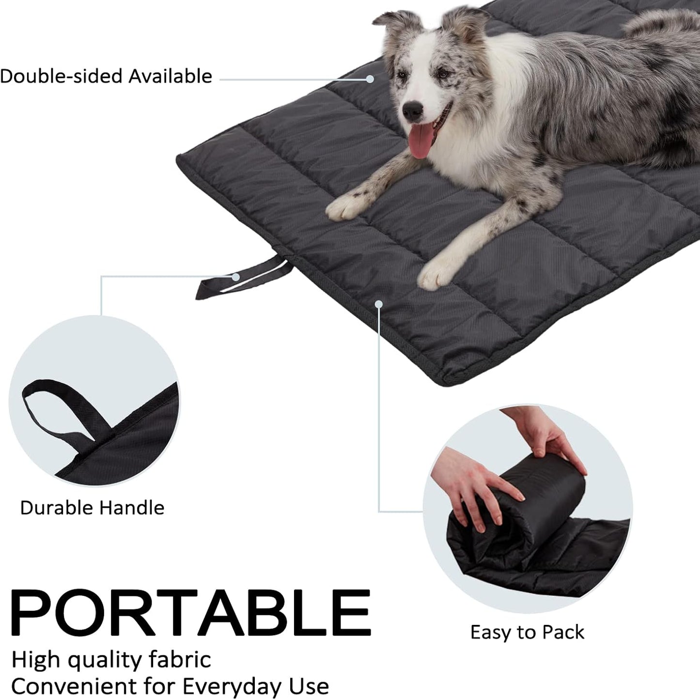 BDEUS 43x25In Large Size Outdoor Dog Bed, Waterproof & Portable Camping Travel Pet Mat, Easy to Clean, Washable Odor Resistant Pet Cooling Pad (Black)