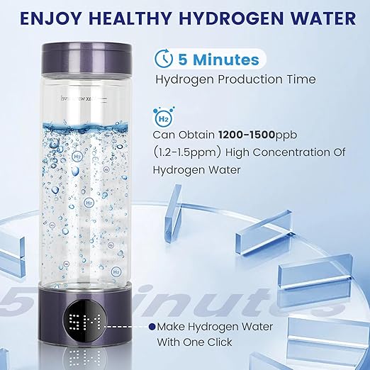 Hydrogen Water Bottle 2024, 400ML Portable Hydrogen Water Bottle Generator 5 Minute Rapid Electrolysis 1500PPB, Hydrogen Water Ionizer Machine 1500mAh Battery, For Home Office Travel (Purple)