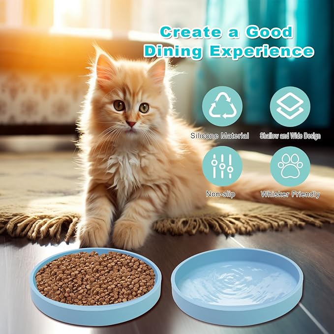 Silicone Dog Bowl Shallow Cat Food Bowls, 6 Inch Wide Cat Bowls Whisker Friendly, No Spill Less Mess Dog Plates for Dry and Wet Food, Set of 3 Puppy Bowls for Small Dogs and Cats