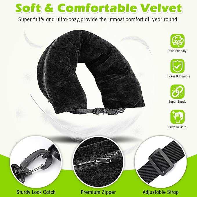 2Pcs Stuffable Travel Pillow-Stuffable Neck Pillow for Travel-Soft Velvet Stuffable Travel Neck Pillow Portable Plane Neck Pillow Case Cover Stuffable with Clothes for Airplane Essentials Accessories