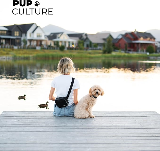 Pup Culture Cross Body Dog Training Treat Pouch | Removable for Anytime Puppy Training | Built-in Poop Bag Dispenser & Used Bag Holder | Stylish Black