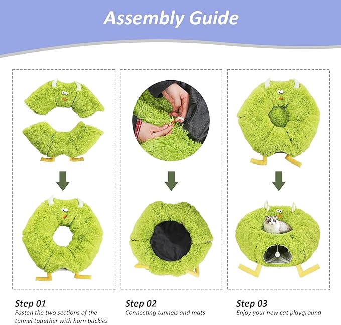 Cat Tunnel Bed for Indoor Cats - Cute Cat Donut Tunnel with Washable Circle Cushion - Multi-Purpose Cat Bed & Peekabo Cave, Pet Playground Toys for Kittens, Puppy, Rabbit (Green)