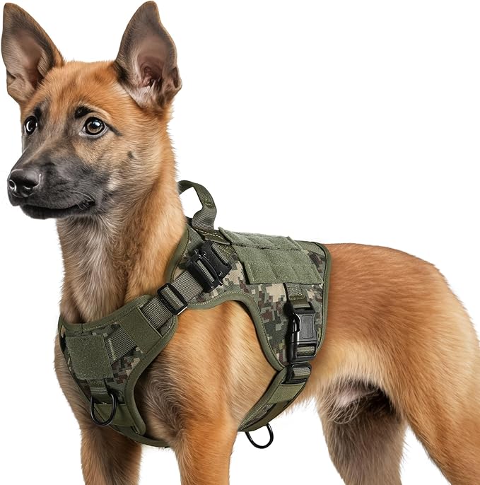 rabbitgoo Tactical Dog Harness for Small, Heavy Duty Pet Harness with Handle, No-Pull Service Vest Small Breed, Adjustable Military Dog Vest for Training Hunting Walking, Green Camo, S