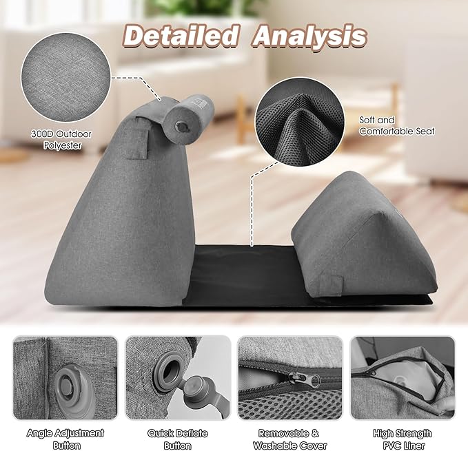 Inflatable Wedge Pillow Set for Indoor&Outdoor Lounge Chair 0-90° Infinite-Angle Adjustable Lying Game Pillow, Wedge Pillow for Back Pain Relief Portable Lawn Chair Outdoor Chair