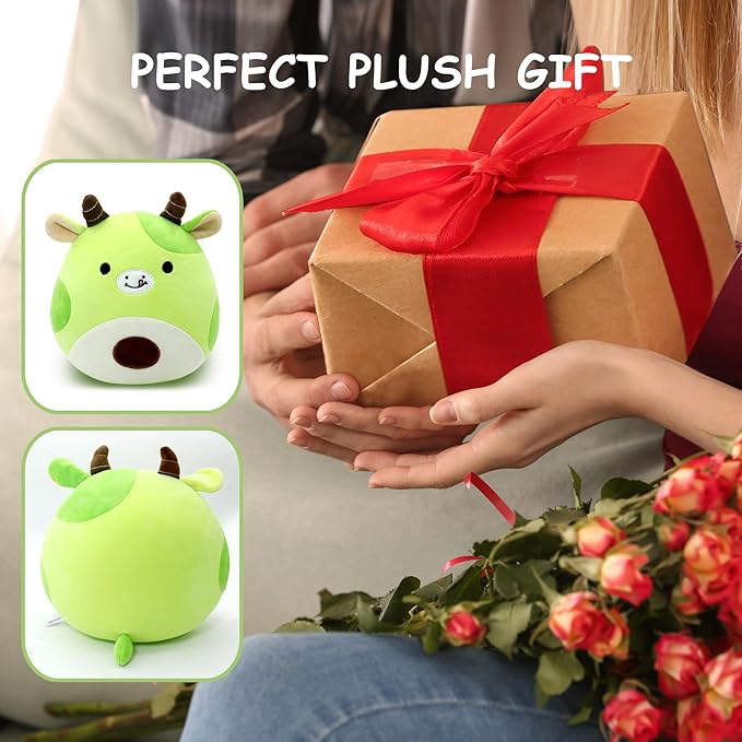 Avocado Cow Plush Toy Pillow Cute Stuffed Animal Soft Plushie Doll Gift for Kids Boys Girls Green 8 inch
