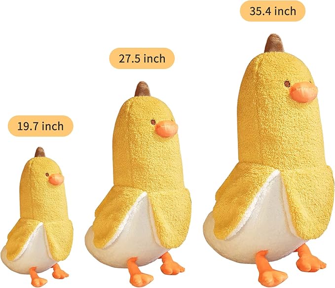 PEACH CAT Banana Duck Plush Toy Cute Plushie Hugging Plush Pillow Duck Stuffed Animal for Girls and Boys Yellow 35.4"