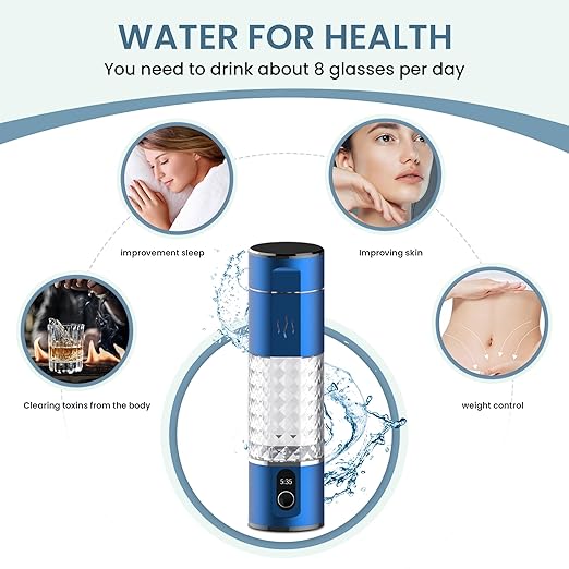 Hydrogen Rich Water Bottle, 5Min Quick Electrolysis，5000ppb Hydrogen Concentration, Rechargeable Portable Hydrogen Water Machine Generator for Home Office 290ML, ALH16B, Blue