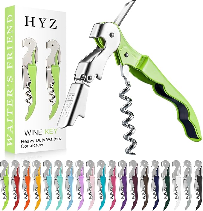 HYZ 2-Pack Wine Opener Waiter Corkscrew, Professional Wine Key for Servers, Bartender with Foil Cutter, Manual Wine Bottle Opener Double Hinged (Cyan)