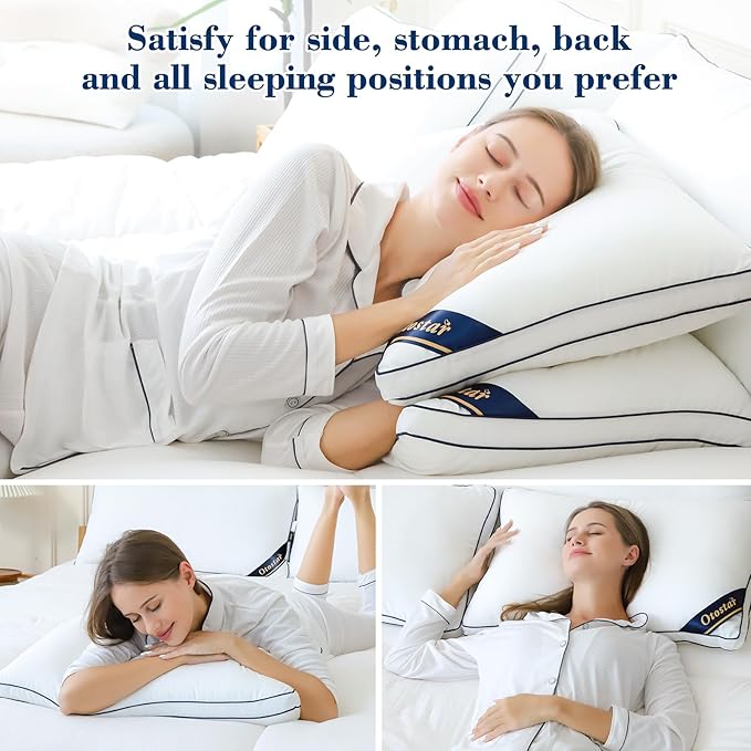 OTOSTAR Pillows King Size Set of 4 Bed Pillows for Sleeping Cooling Pillows 4 Pack with 3D Microfiber Filling Breathable Cover Pillows for Back Stomach or Side Sleepers Soft Fluffy Pillows for Bed