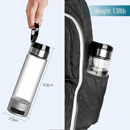 Hydrogen Water Bottle, KMENY 2000PPB Hydrogen Water Generator 13.5OZ Portable Hydrogen Ionizer Machine with PEM & SPE Technology, 2 Electrolysis Modes, Leak-Proof, LED Display, Clean Brush (Silver)