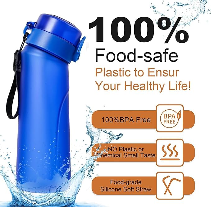 Air Water Bottle,750ML Scent Water Cup with 3 Flavour Pods,Leak Proof Sports Water Cup with Straw Suitable for Outdoor Sports,Gifts From Friends, Birthday Gifts (New Blue + 3pods)
