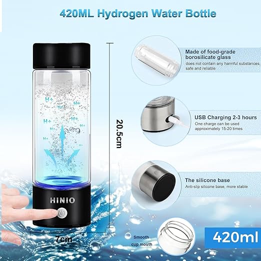 Hydrogen Water Bottle, 420ml Portable Hydrogen Water Ionizer Machine, Hydrogen Rich Water Glass Health Cup for Office, Travel and Daily Drinking