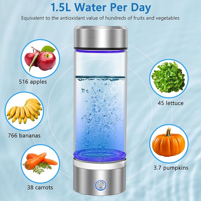Hydrogen Water Bottle, Portable Rechargeable Hydrogen Water Bottle Generator [Gifts for Him Her], Hydrogen Water Machine for Home Travel Office Exercise (Silver)