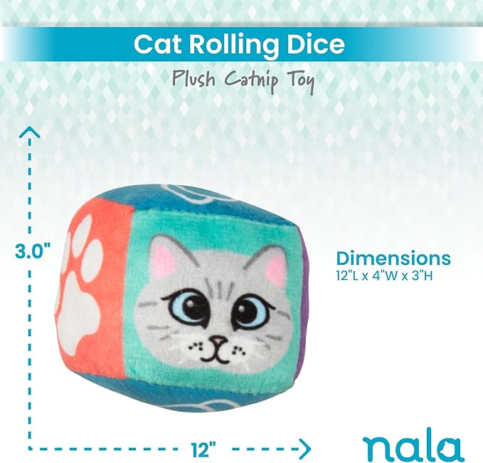 Caitec Presents Nala Cat Rolling Dice - Interactive Catnip Toy - Chase & Play, 4 Pack