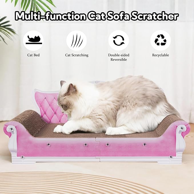 Cat Sofa Shape Scratch Pad for Large Medium Small Indoor Cats,Larger-Sized Recyclable Reversible Cardboard Cat Couch for Resting Claw Grinding and Playing