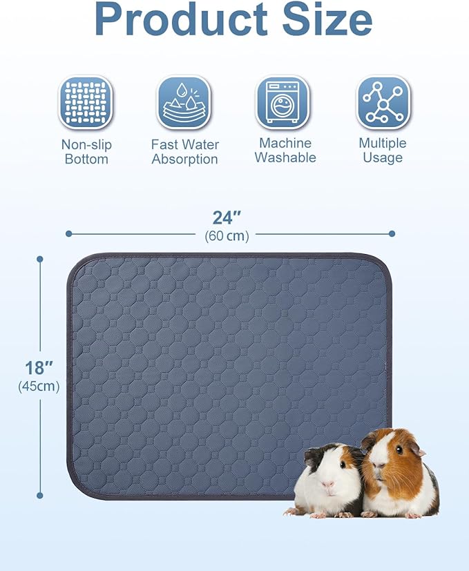 4 Pack 24 x 18 Inch Guinea Pig Cage Absorbent Liner Reusable Waterproof Super Absorbent Guinea Pig Urine Pad Non-Slip Mat for Small Animals Rabbit Hamster Rat. Washable Guinea Pig Bedding
