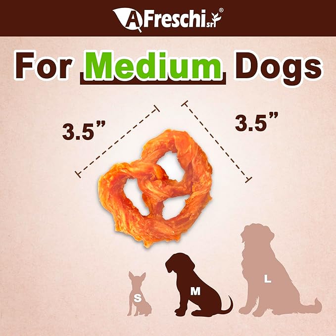AFreschi Turkey Tendons for Dogs, USA-Sourced, Healthy Dog Treats, Rawhide-Free Puppy Chews, Long Lasting, All Natural, Hypoallergenic Dog Treats for Medium Breeds, 20 Count Box Pretzel (M)