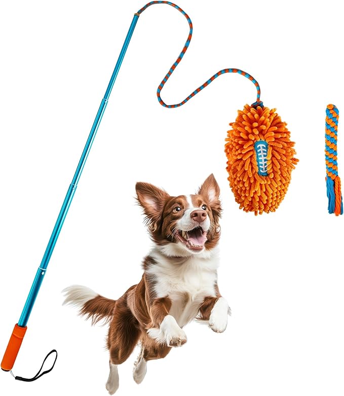 ALL FOR PAWS Dog Flirt Pole, Interactive Flirt Pole for Small Medium Dogs, Flirt Pole with 2 Chew Chase Lures Toys, Dog Toy for Tug of War Exercise & Training Tools