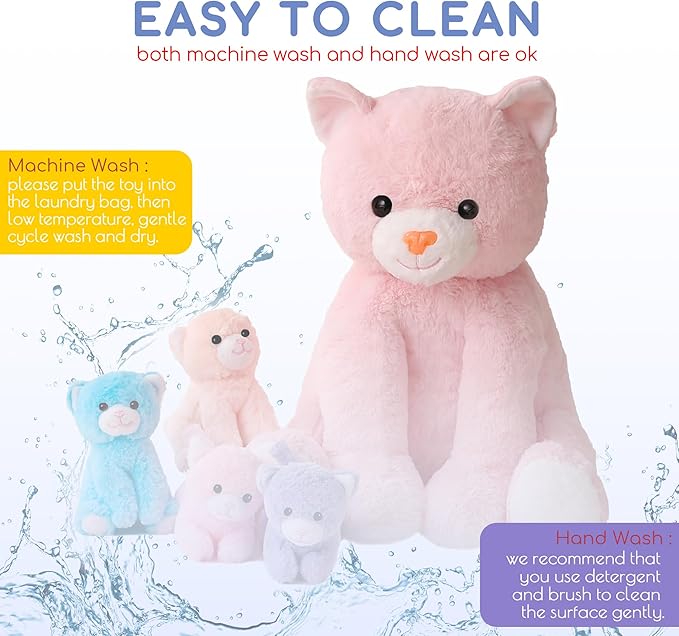 5 Pieces Cat Stuffed Animals for Girls, 1 Mommy Cat with 4 Babies, Soft Plush Cat Toy Set for Kids 3-9, Gifts for Christmas, Birthday, Children's Day, Valentine's