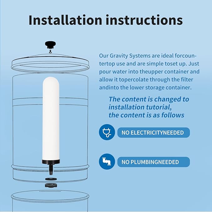 2PCS 10'' ceramic water filter Candle,10 inch water filter replacement filters with Activated Carbon for Countertop Gravity Water Filter System,Water Cooler Filtration Systems.