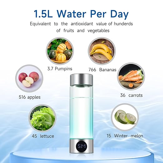 Hydrogen Water Bottle,Portable Hydrogen Water Bottle Generator with 2000ppb Hydrogen Ions,400ml Hydrogen Water Ionizer Machine (Silver)
