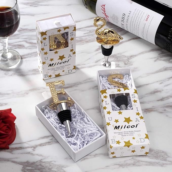 Miicol Wine Stopper, Prosecco Stopper, Wine Bottle Stopper, Personalised Champagne Stopper, Gold Wine Accessories, Wine Lovers Gift, Monogram Gift, Letter E