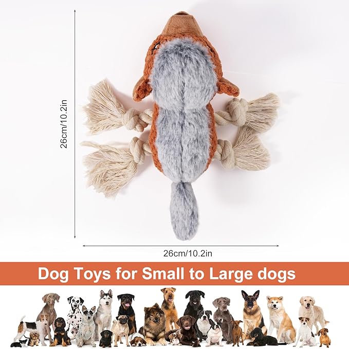 Dog Toys - Squeaky Interactive Plush Dog Toy with Rope, Chew Toy for Large Dogs, Small Dogs & Puppies - Tug of War Dog Toy for Aggressive Chewers, Pet Toys for Dogs