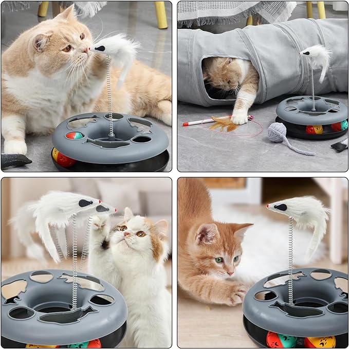 Cat Tunnel, Indoor Cat Toy, Roller Track Cat Toy, Collapsible S-Shaped Play Tube, 10.5 Inch Diameter Maze Cat House for Cats, Puppies, Rabbits, Ferrets, Cat Toy Gift Set, Grey