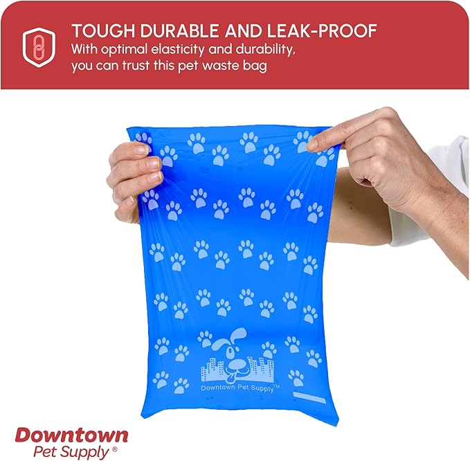 Downtown Pet Supply Poop Bags for Dogs with Dispenser, 2200 Count - Leak-Proof Dog Waste Bags and Bone-Shaped Dog Poop Bags Holder for Leash - Rainbow with Paw Prints of Colors, 12.5" x 8.5"