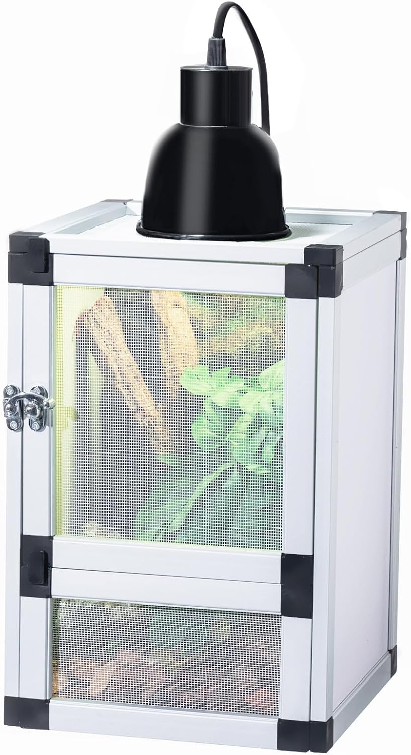8" x 8" x 12" Bright White Reptile Cage, Rainforest Habitat with Screen Door, Ventilated Terrarium for Lizards, Frogs, Snakes, Easy Assembly