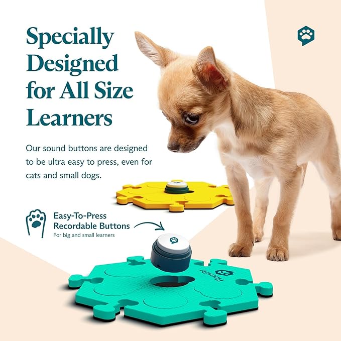 FluentPet Get Started Kit - Set of 6 Basic Buttons with Batteries Included for Dogs & Cats and 3 HexTiles - Customizable Cat & Dog Training Buttons for Communication - Talking Button Gift Set