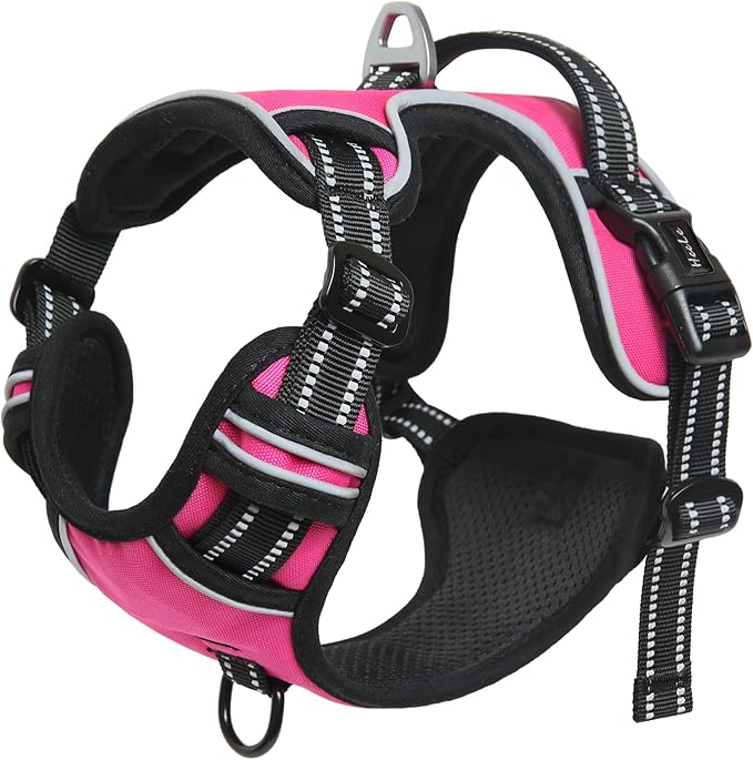 HEELE Dog Harness, No Pull Adjustable Padded Reflective Harness for Small Medium Large Dogs with Handle for Walking Training, Rose, XL