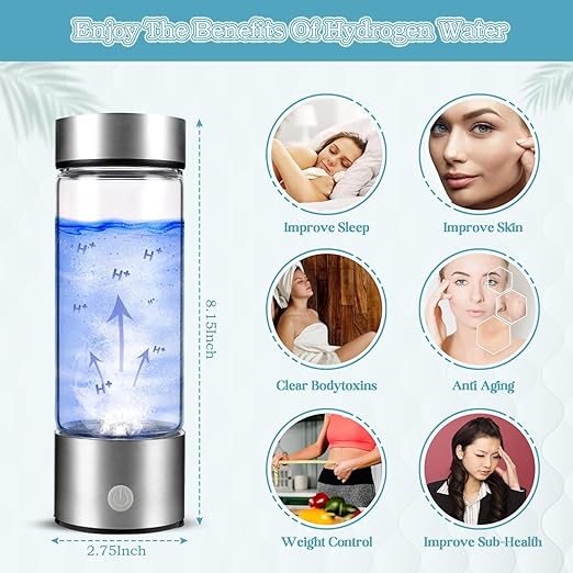 Hydrogen Water Bottle, New Portable Hydrogen Water Ion Generator, Hydrogen-Rich Water Health Cup.for Family Travel Office Gifts (Silver)