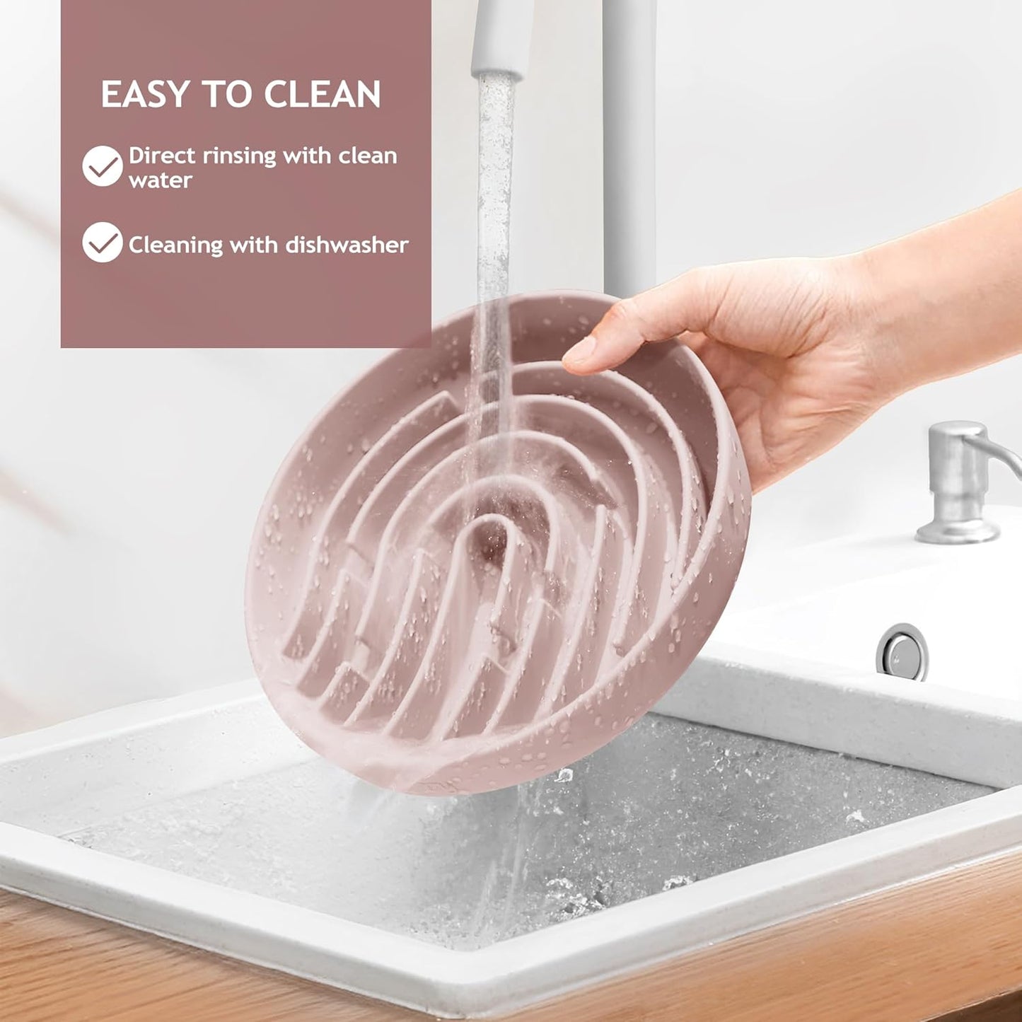 Coomazy Large Silicone Slow Feeder Dog Bowls, Interactive Puzzle Toy for Pets Food Training, Keeps Dogs Busy, Prevents Puppy Overeating (Dusty Pink, Large: 3.2Cup)