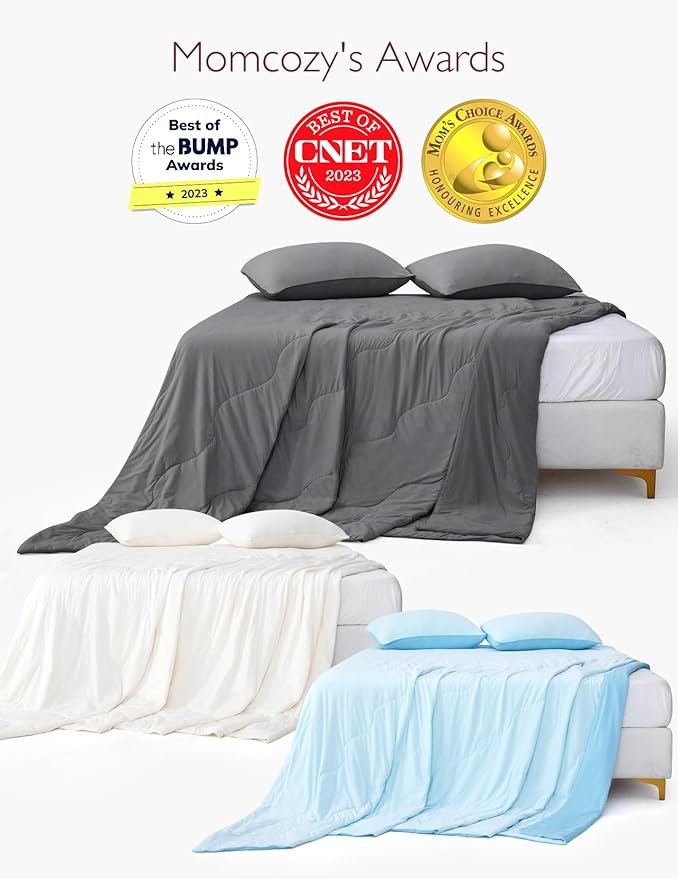 Momcozy Life CoolMurm Cooling Comforter for Hot Sleepers, King/Cali King 106"x90" Hot Flashes Cooling Blanket, All-Season Lightweight Soft Breathable Cooling Quilt Duvet, Cool All Night, Smoky Grey