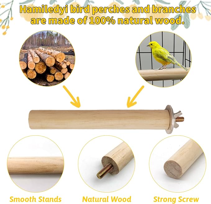 Hamiledyi Bird Perch for Cage Parakeet Stand Bird Cage Accessories Natural Wood Perch 5 Piece Set for Birds Platform Stick Playground for Small and Medium Sized Birds Cockatiel Parrot Conure