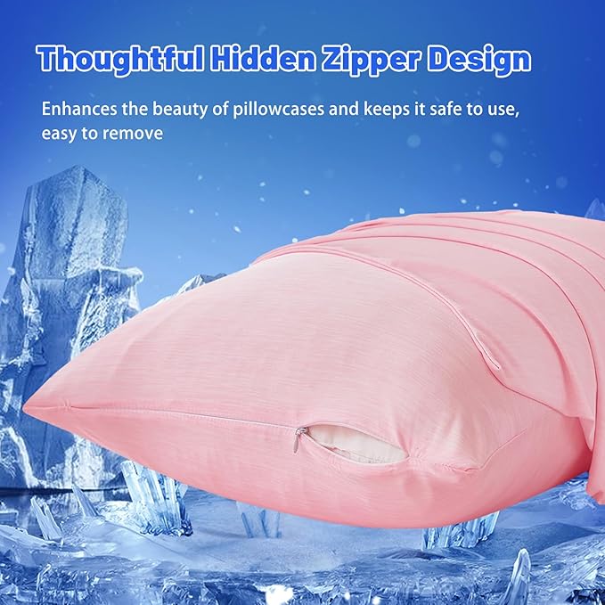 Cooling Pillow Cases for Hot Sleepers - Double Side Arc-Chill Q-Max>0.5 Cooling Fiber Cool Pillow Cases 2 Pack - Breathable Soft Cold Pillow Cases with Hidden Zipper (Pink, 20" x 26")